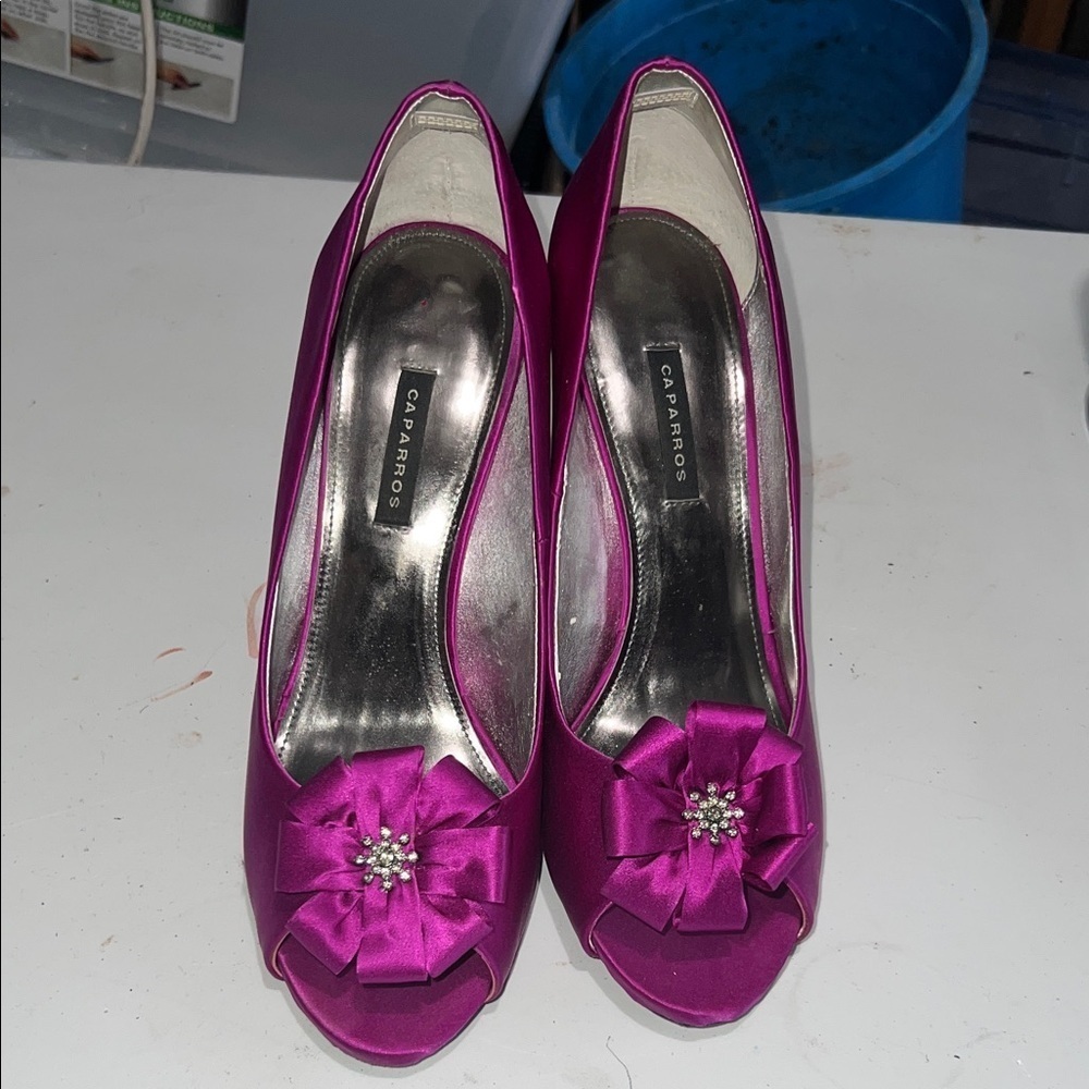 Caparros Fuchsia Satin Peep-Toe Heels